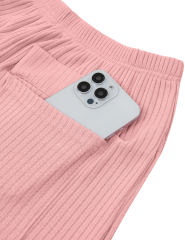 Pink Knit Short Sleeve Top and Pocket Shorts Set