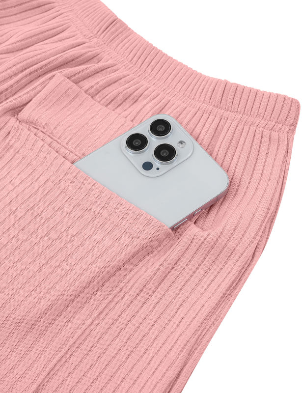 Pink Knit Short Sleeve Top and Pocket Shorts Set