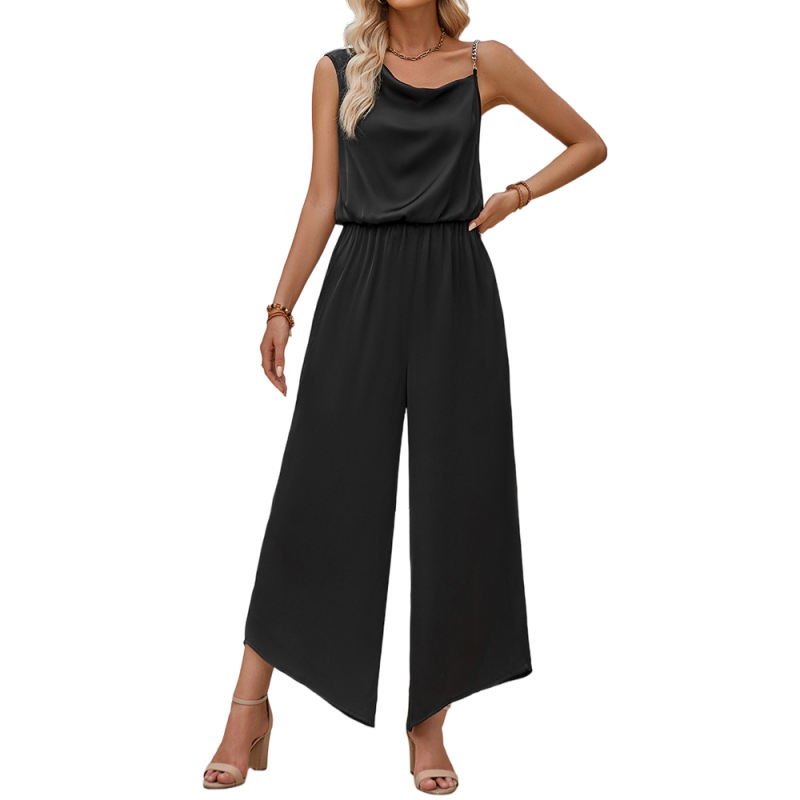Black Solid Color Sleeveless Wide Leg Jumpsuit