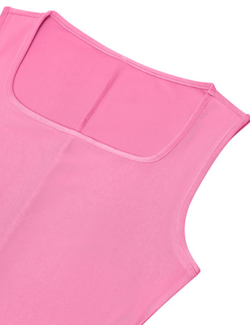 Pink Square Neck Tie Waist Split Sleeveless Dress