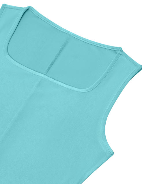 Blue Square Neck Tie Waist Split Sleeveless Dress