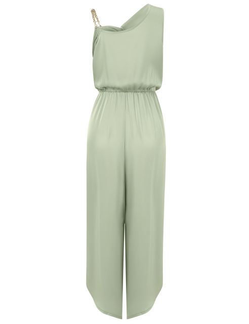 Green Solid Color Sleeveless Wide Leg Jumpsuit