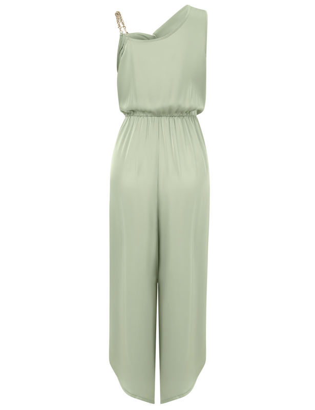 Green Solid Color Sleeveless Wide Leg Jumpsuit