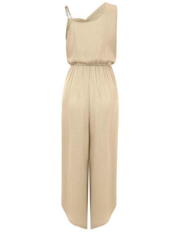 Apricot Solid Color Sleeveless Wide Leg Jumpsuit