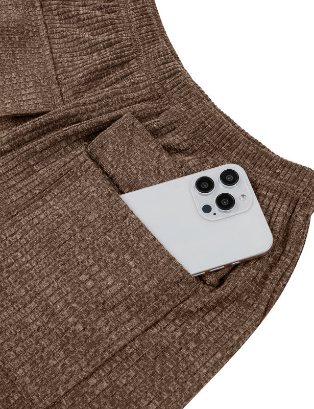 Coffee Knit Short Sleeve Top and Pocket Shorts Set