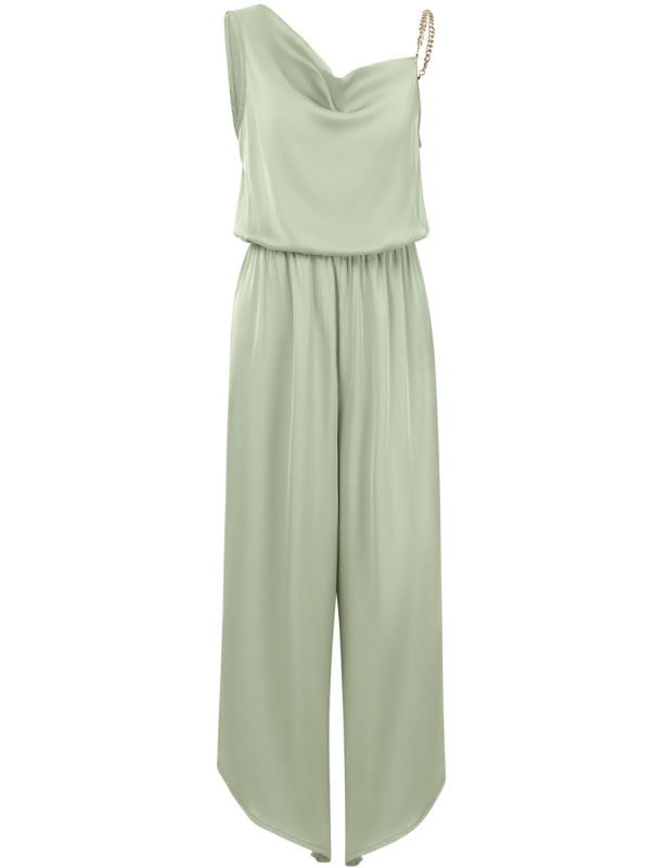 Green Solid Color Sleeveless Wide Leg Jumpsuit