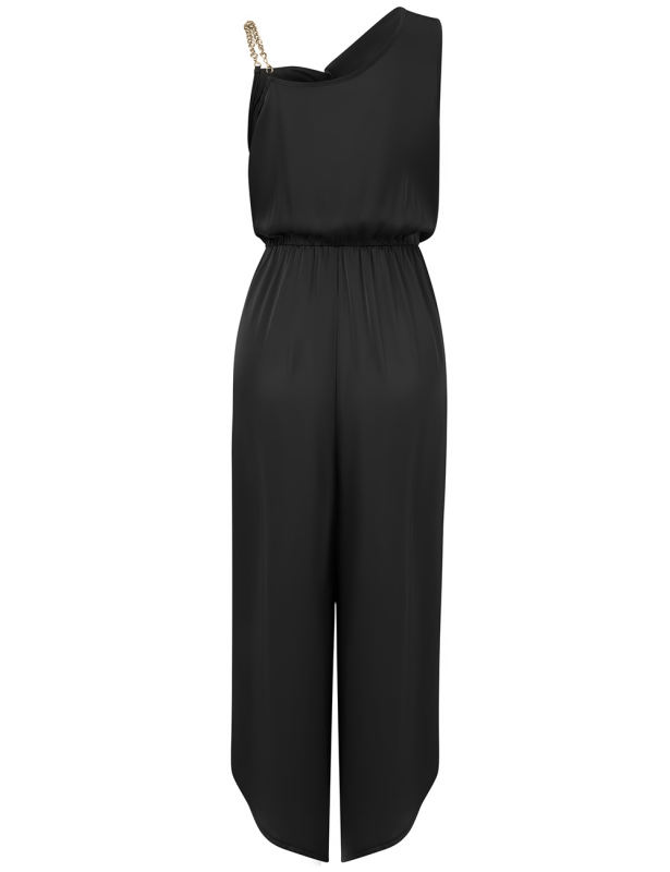 Black Solid Color Sleeveless Wide Leg Jumpsuit