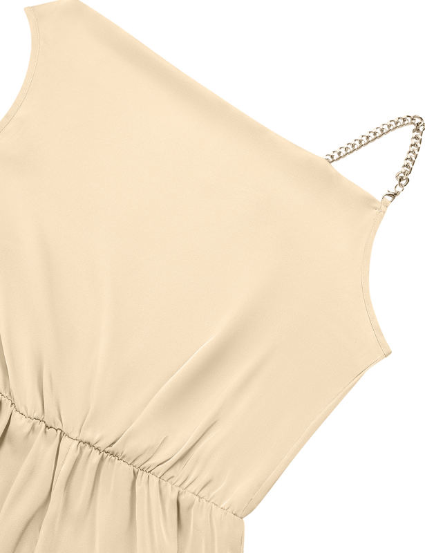 Apricot Solid Color Sleeveless Wide Leg Jumpsuit
