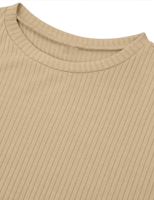 Khaki Knit Short Sleeve Top and Pocket Shorts Set