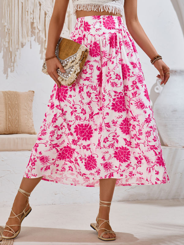 Rosy Pleated High Waist Floral Skirt