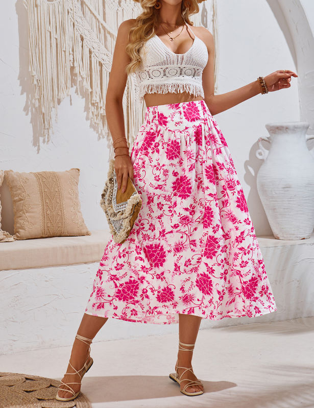 Rosy Pleated High Waist Floral Skirt