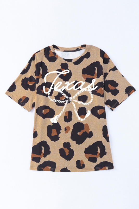 Leopard Texas Rope Bowknot Print Oversized T Shirt