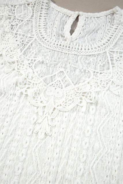 White Guipure Lace Crochet Keyhole Back Tank Top