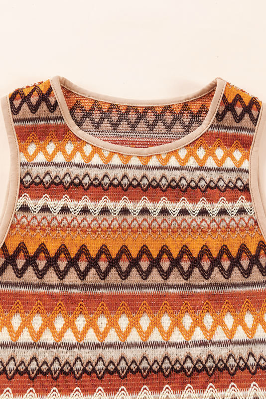Orange Striped &amp; Geo Jacquard Knit Tank Top