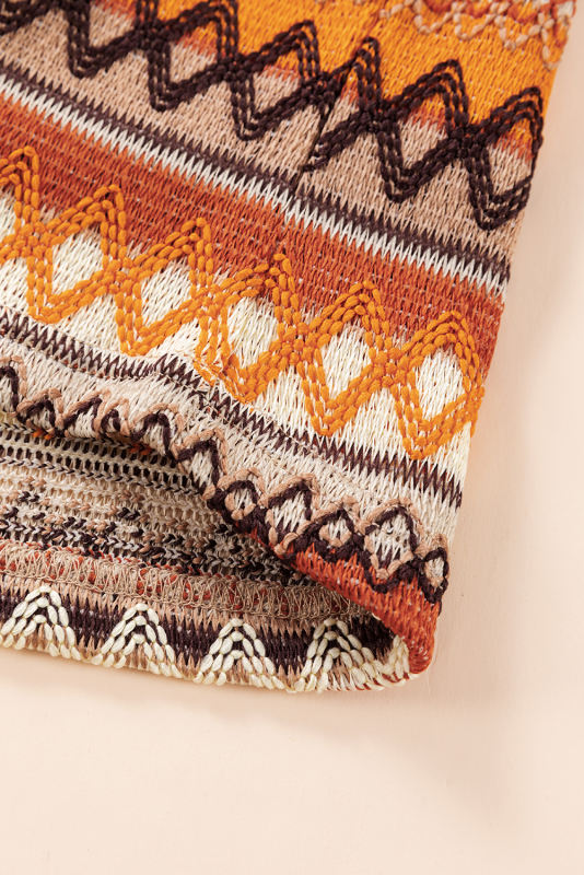 Orange Striped &amp; Geo Jacquard Knit Tank Top