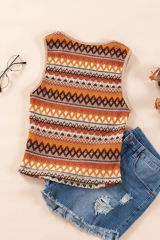 Orange Striped &amp; Geo Jacquard Knit Tank Top