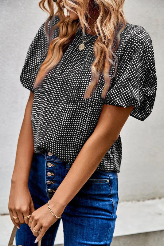 Black Cheetah Short Puff Sleeve Blouse