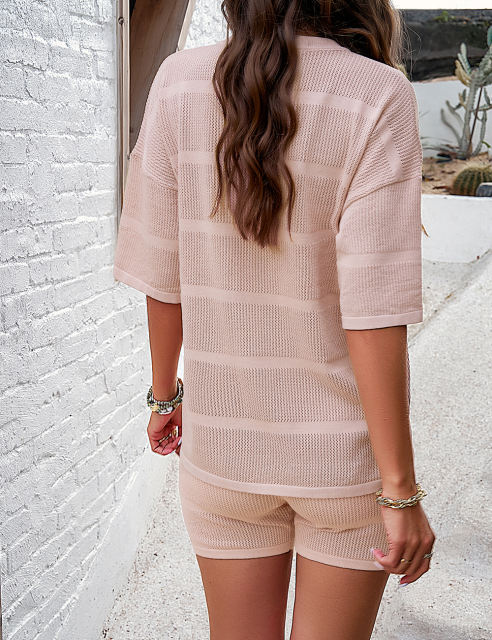 Khaki Short Sleeve Top and Shorts Lounge Set