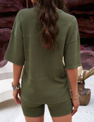 Army Green Short Sleeve Top and Shorts Lounge Set