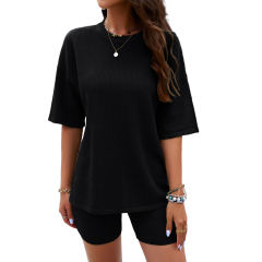 Black Short Sleeve Top and Shorts Lounge Set