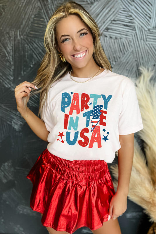 White PARTY IN THE USA American Flag Bolt Graphic Tee