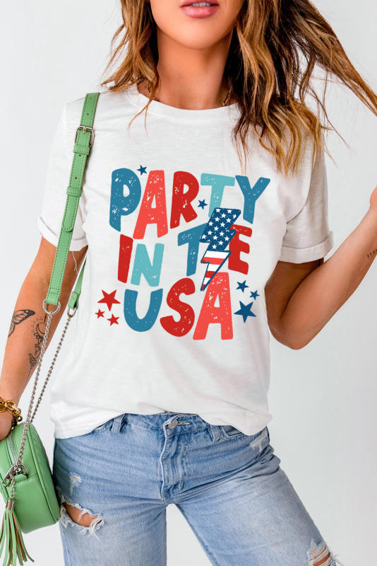 White PARTY IN THE USA American Flag Bolt Graphic Tee