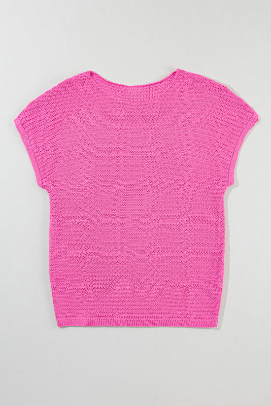 Pink Solid Loose Knit Short Dolman Sleeve Sweater