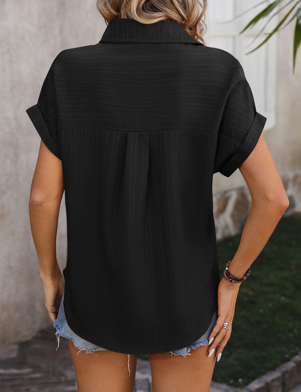 Black Textured Stripe Drop Shoulder Short Sleeve Shirt