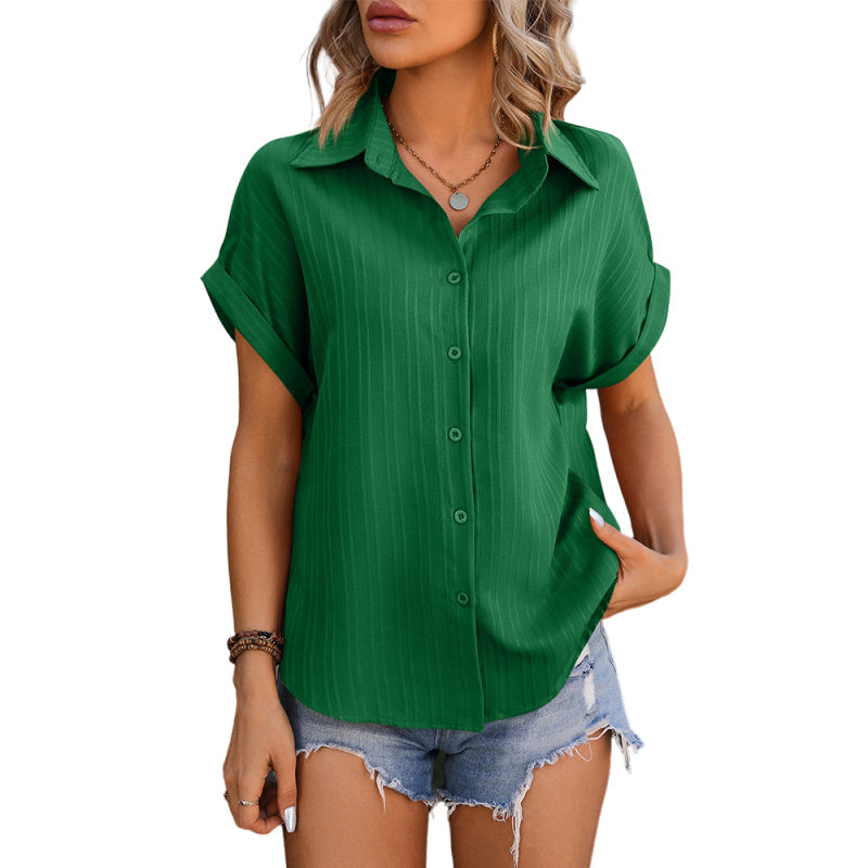 Green Textured Stripe Drop Shoulder Short Sleeve Shirt
