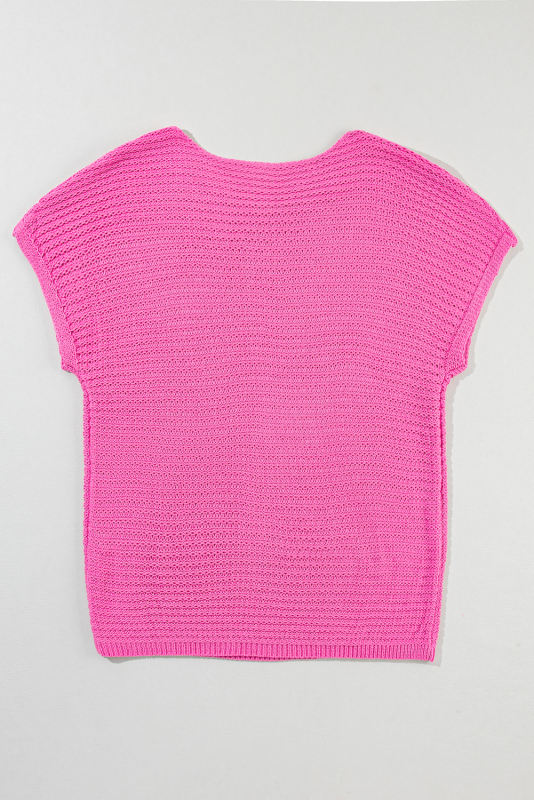 Pink Solid Loose Knit Short Dolman Sleeve Sweater