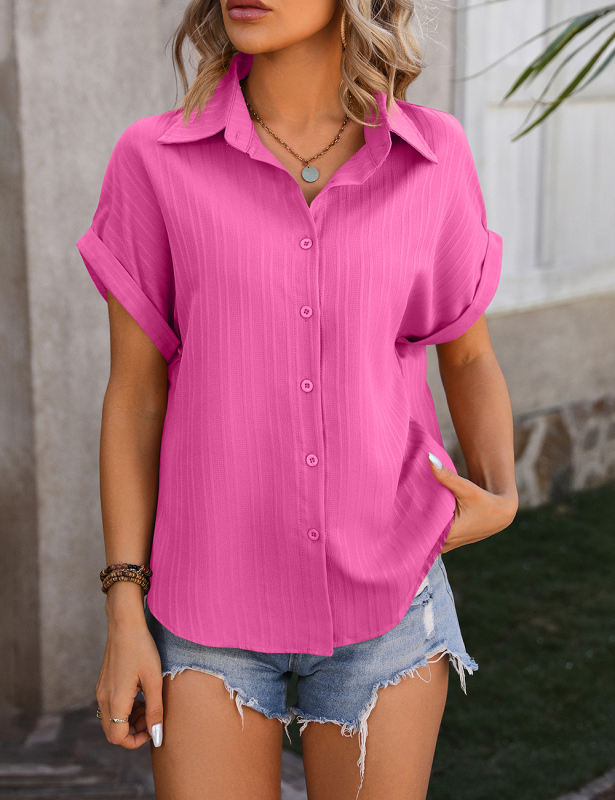 Rosy Textured Stripe Drop Shoulder Short Sleeve Shirt