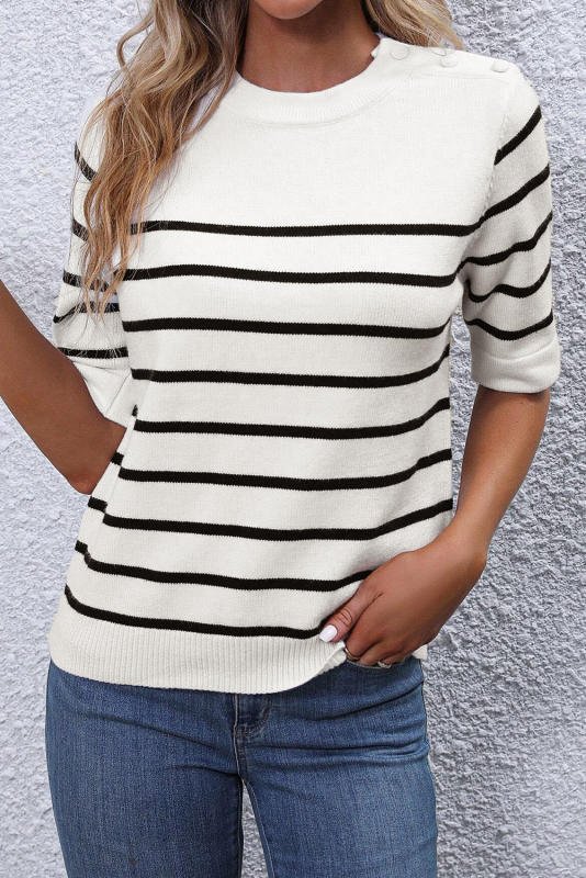 White Stripe Half Sleeve Knitted Tee