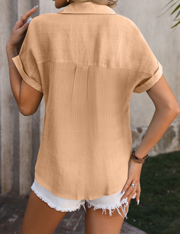 Khaki Lapel Neck Short Sleeve Button Shirt