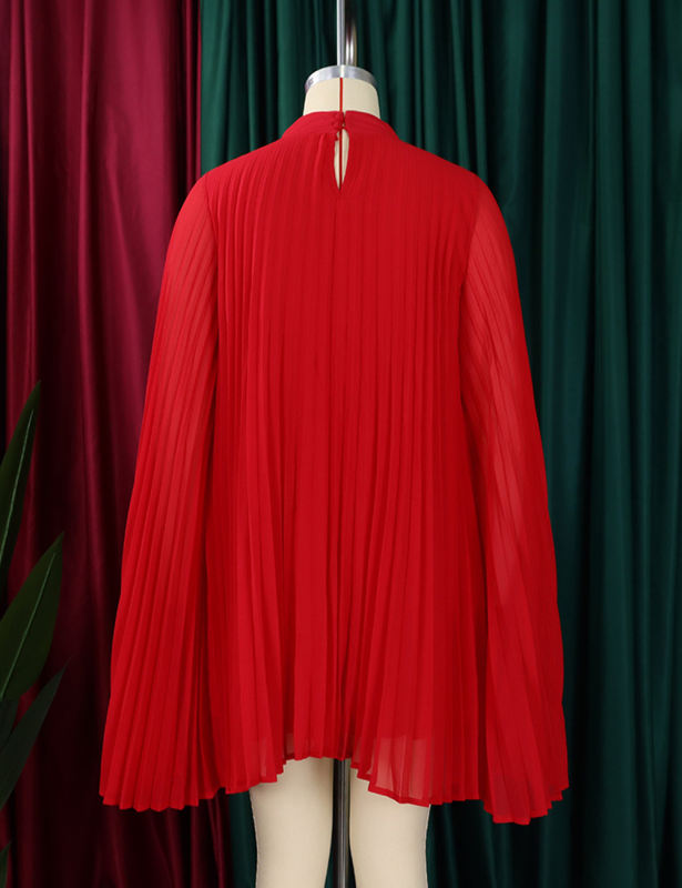 Red Chiffon Cape Bat Sleeve Plus Size Dress
