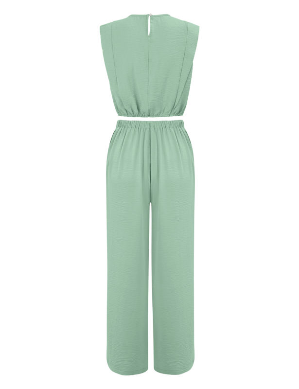 Green Keyhole Back Tank Top and Wide Leg Pant Set