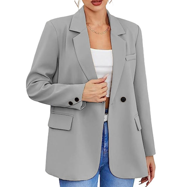 Gray Lapel Collar Button Detail Slim Fit Blazer