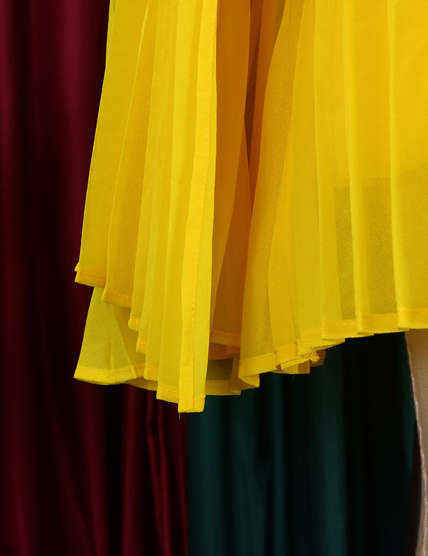 Yellow Chiffon Cape Bat Sleeve Plus Size Dress