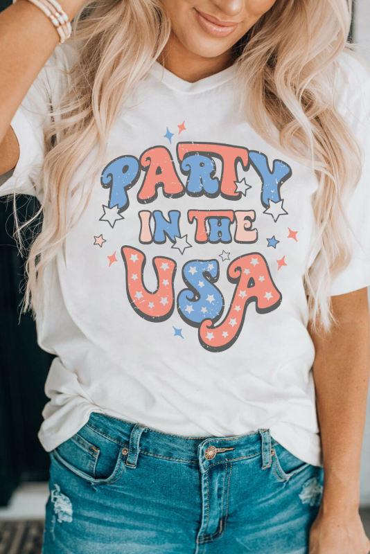 White PARTY IN THE USA Flag Fashion Graphic Tee