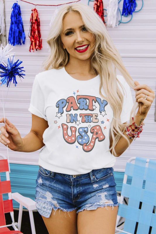 White PARTY IN THE USA Flag Fashion Graphic Tee