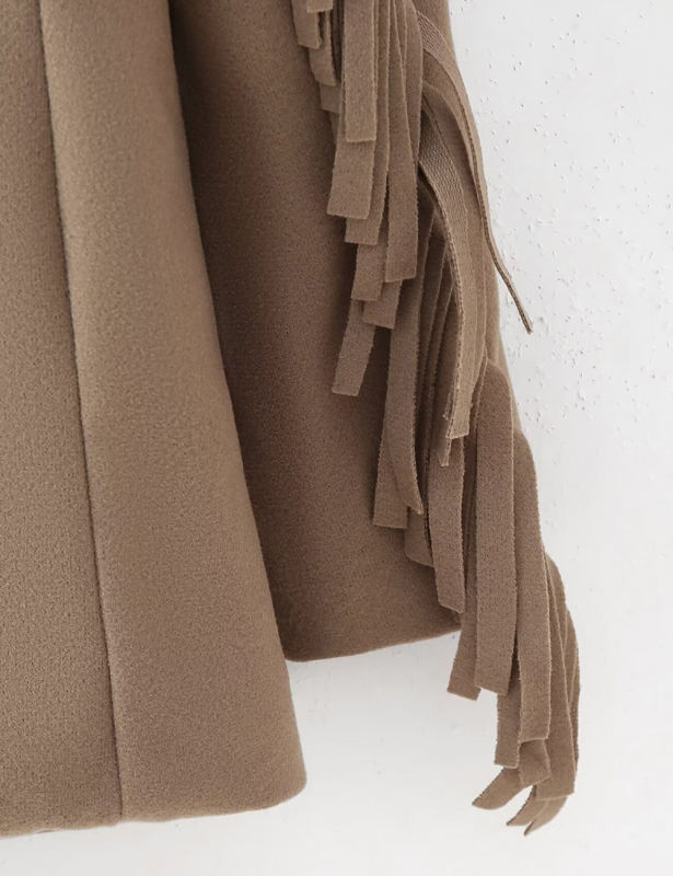 Camel Lapel Collar Long Sleeve Blazer with Tassels