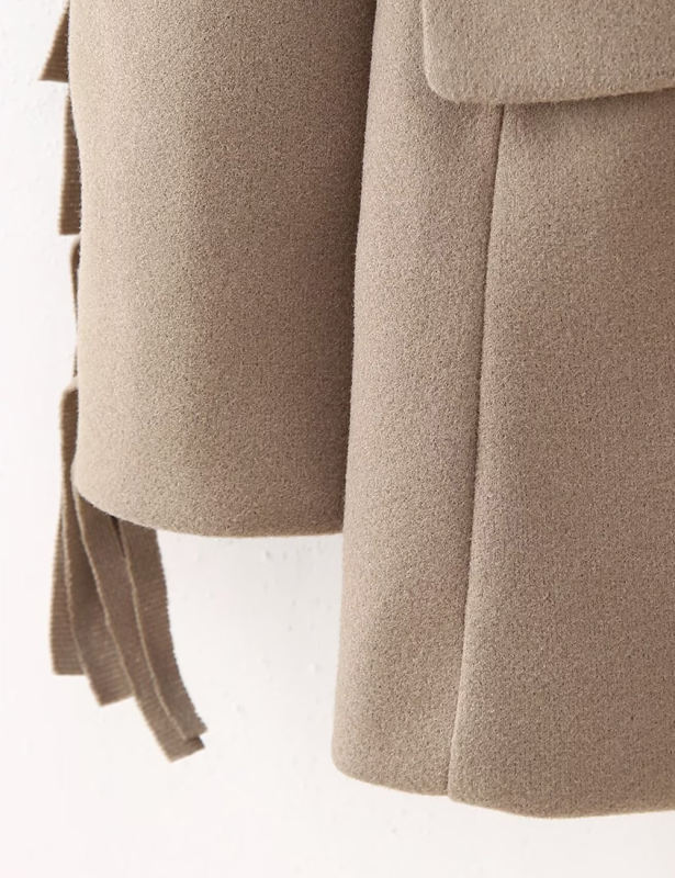 Camel Lapel Collar Long Sleeve Blazer with Tassels