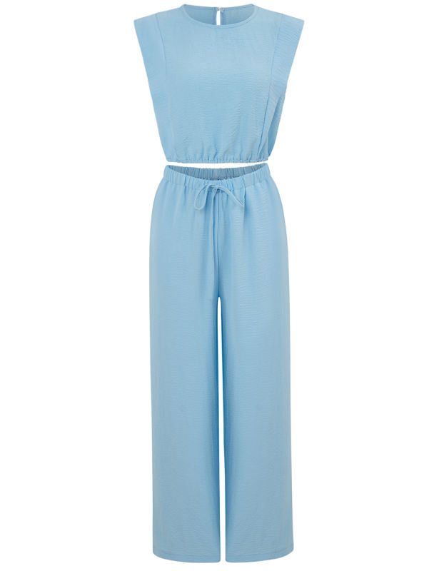 Blue Keyhole Back Tank Top and Wide Leg Pant Set