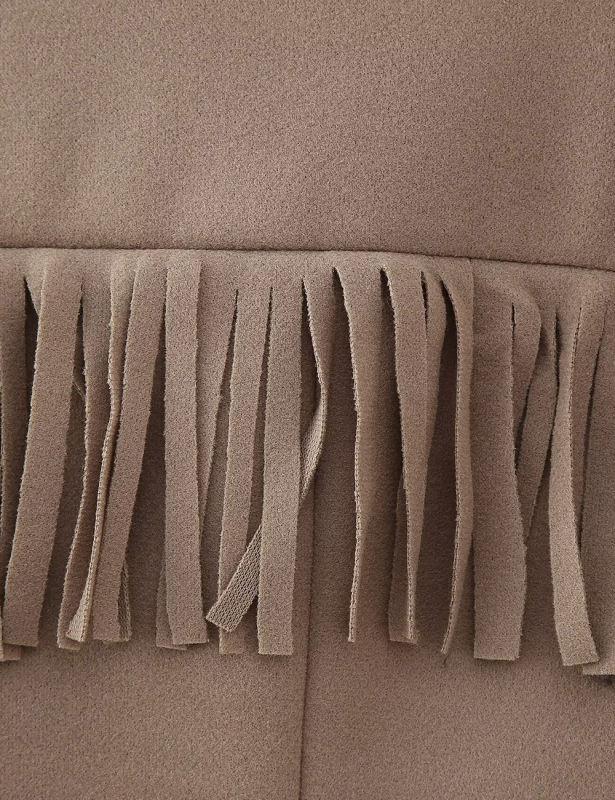 Camel Lapel Collar Long Sleeve Blazer with Tassels