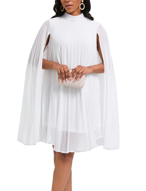 White Chiffon Cape Bat Sleeve Plus Size Dress