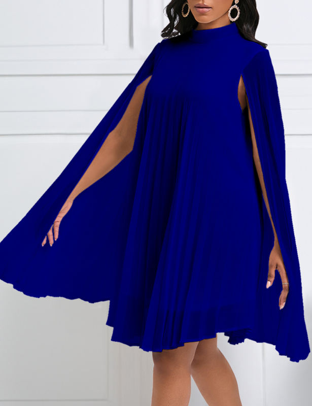 Dark Blue Chiffon Cape Bat Sleeve Plus Size Dress
