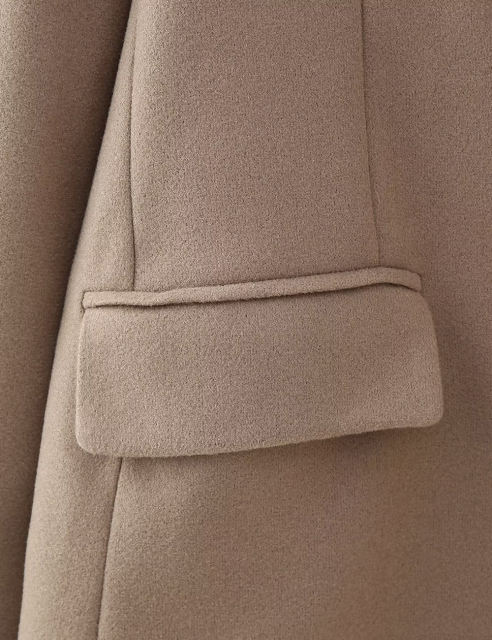 Camel Lapel Collar Long Sleeve Blazer with Tassels