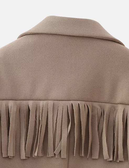 Camel Lapel Collar Long Sleeve Blazer with Tassels