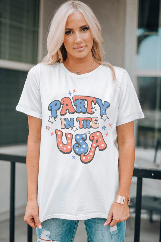 White PARTY IN THE USA Flag Fashion Graphic Tee