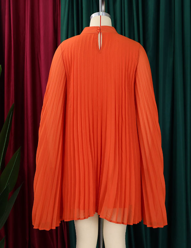 Orange Chiffon Cape Bat Sleeve Plus Size Dress
