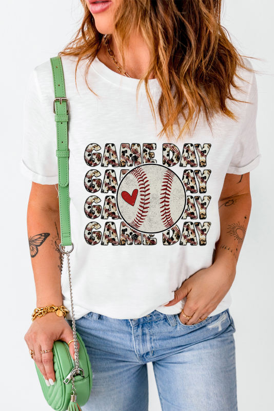 White Leopard GAME DAY Baseball Graphic T Shirt